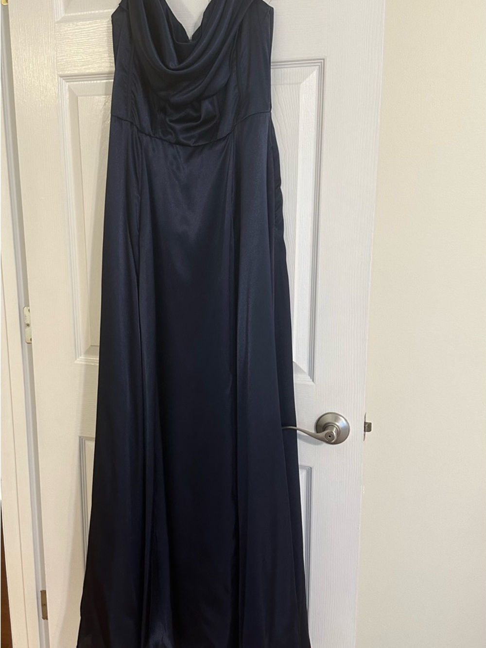 Signature Navy Satin Cowl Neck Dress